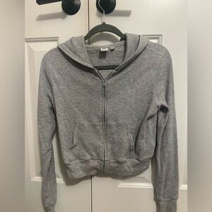 Aritzia TNA waffle knit crop zip up grey